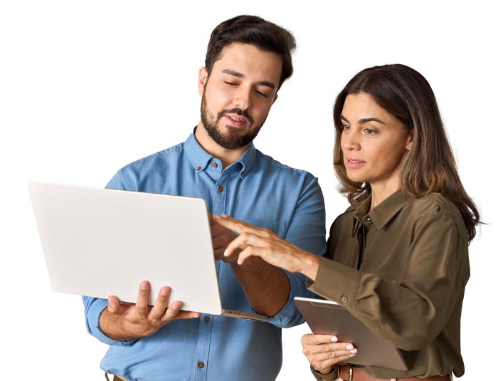 colleagues looking at laptop 2