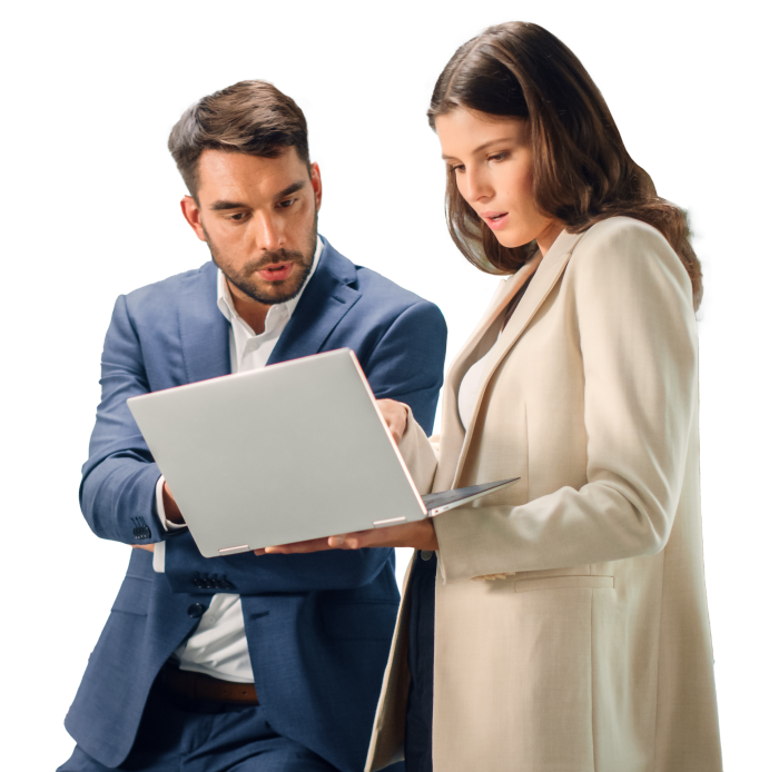 colleagues looking at laptop