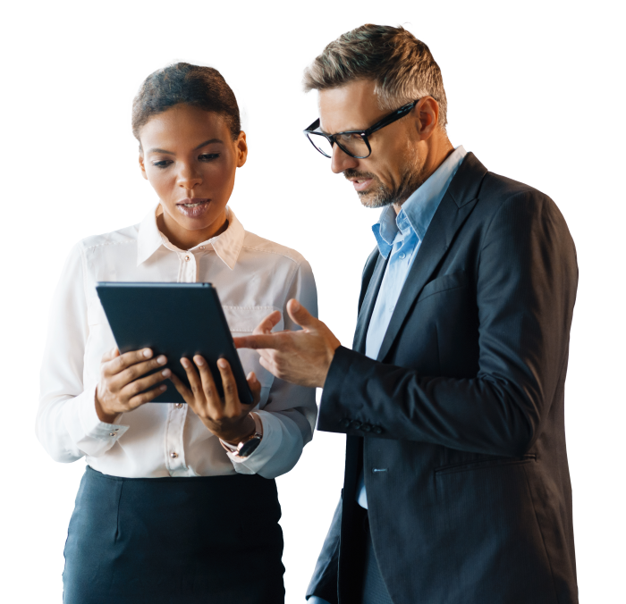 colleagues looking at tablet