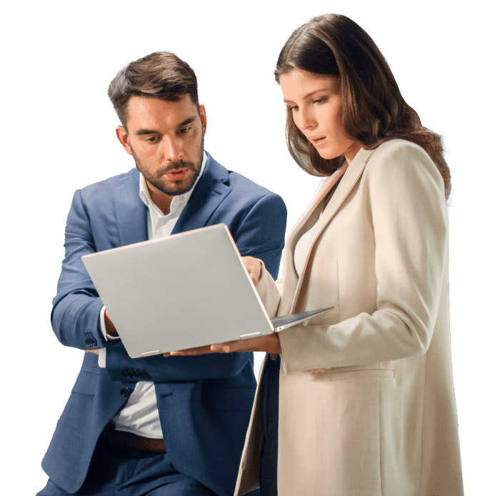 colleagues looking at laptop