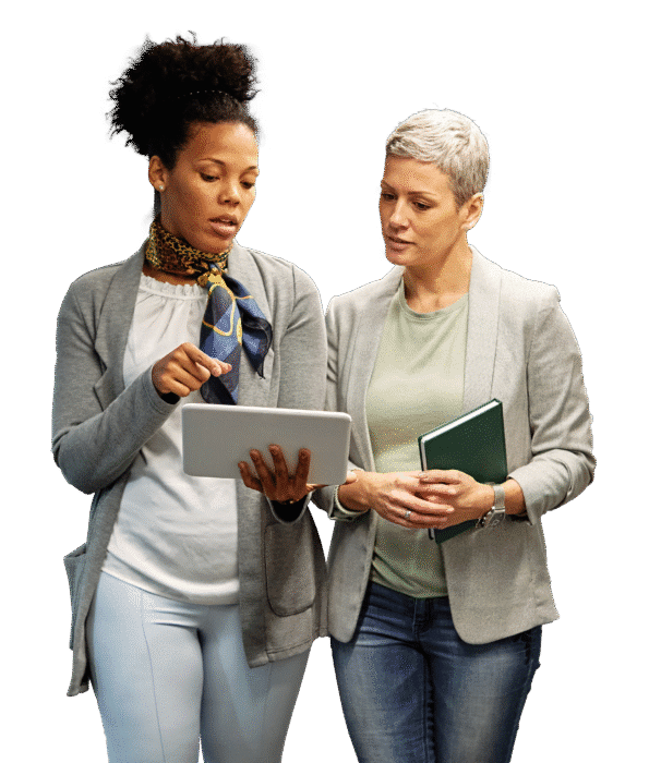 colleagues looking at tablet 3