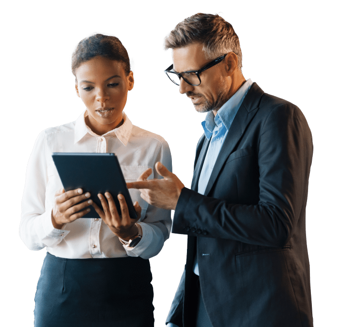 colleagues looking at tablet